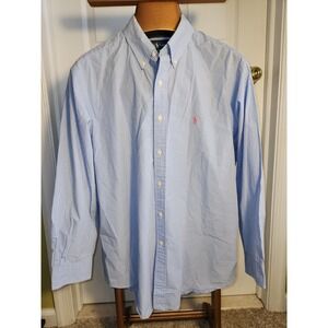 Ralph Lauren Shirt Men 17.5 32/33 Blue Micro Check Long Sleeve Classic Fit